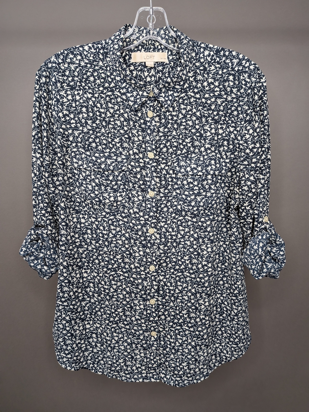 LOFT Navy & White Floral Button-Up Shirt
